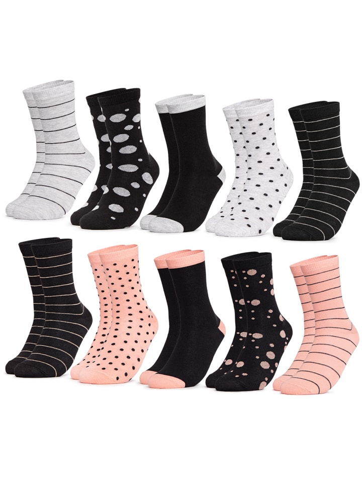 10er Pack Muster Baumwollsocken Lotte in Schwarz-Lachs