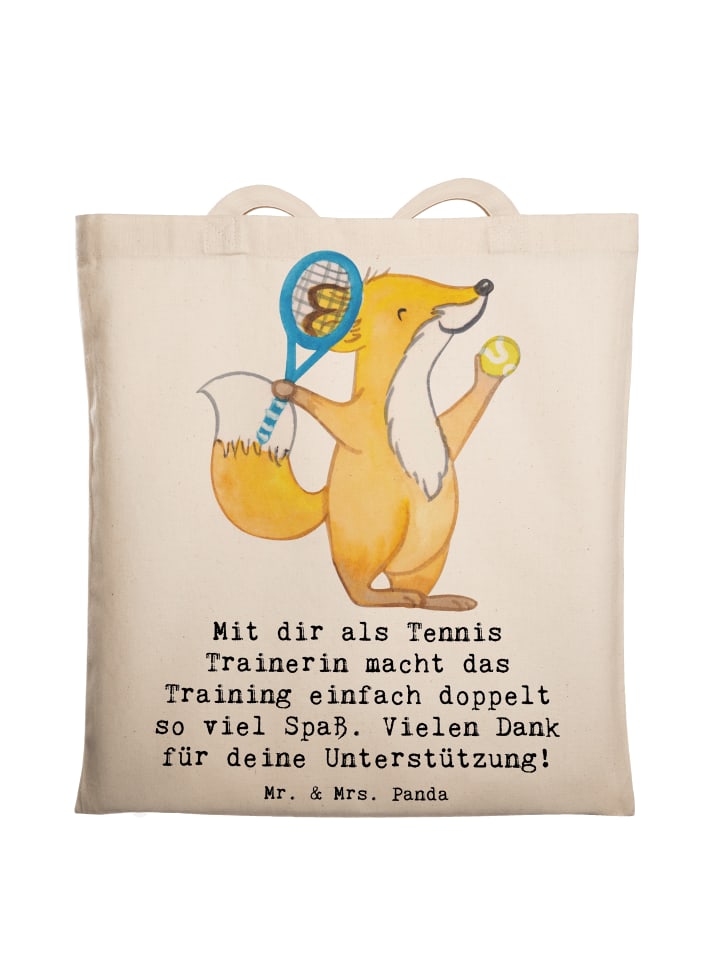 Stofftasche Tennis Trainerin Spaß mit Spruch in Creme