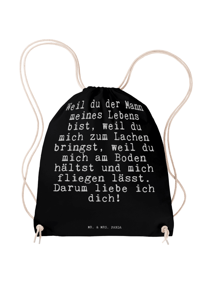 Baumwoll-Turnbeutel Weil du der Mann... mit Spruch in Schwarz