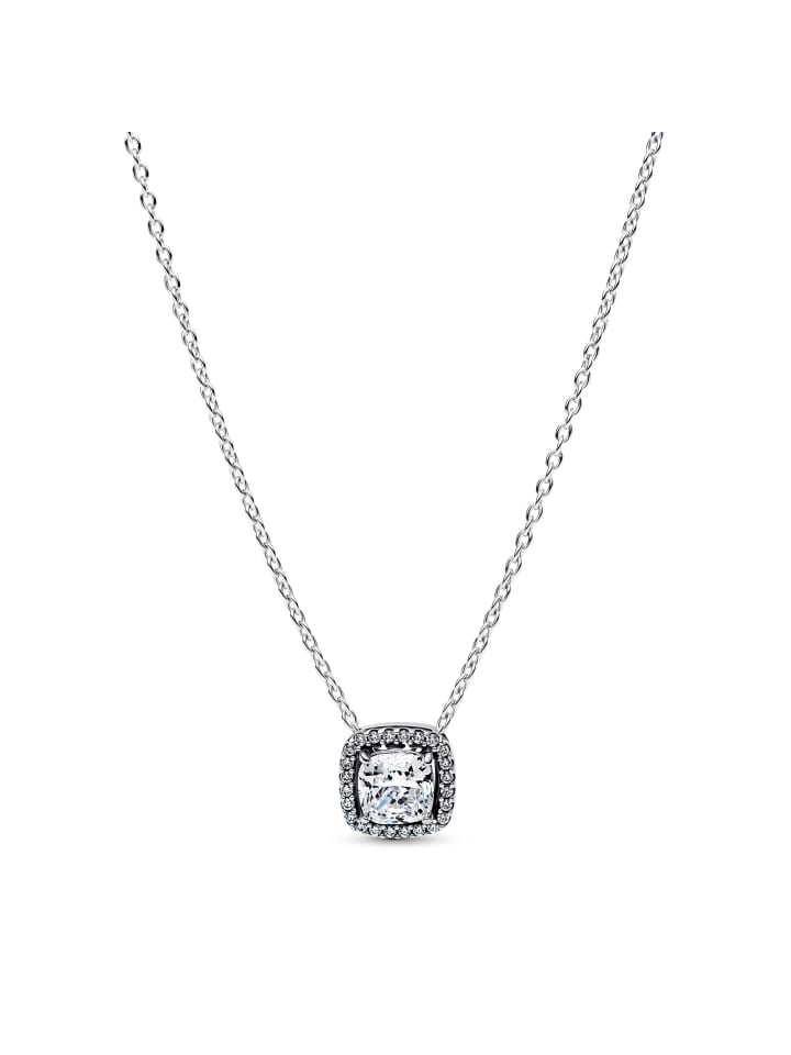 Damen-Kette Funkelndes Quadrat Heiligenschein Silber