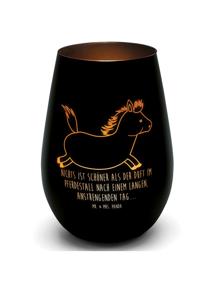Outdoor Windlicht Pferd Springen mit Spruch in Schwarz