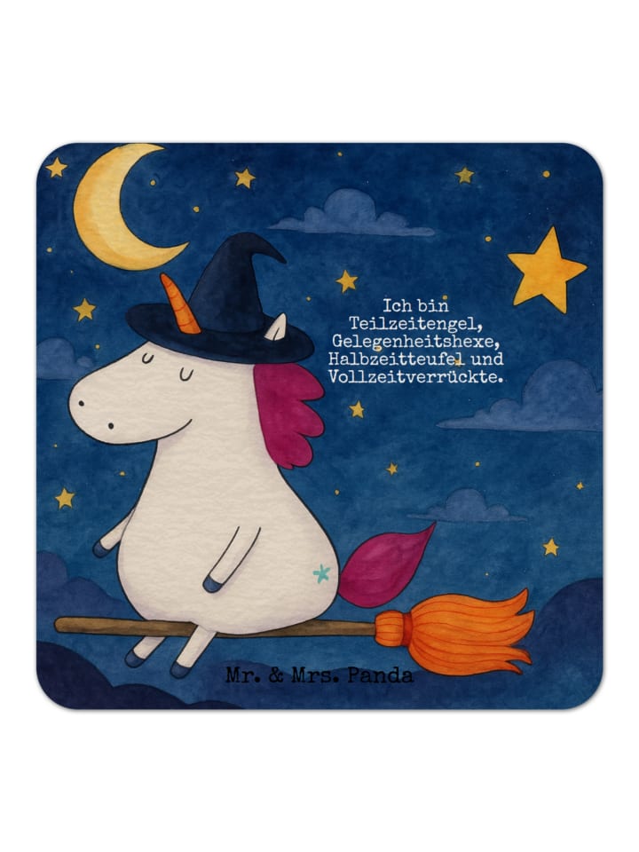 Bierdeckel Einhorn Hexe Design mit Spruch in Weiß