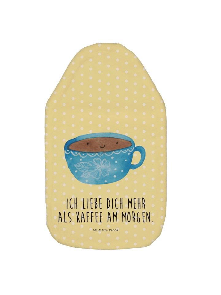 Wärmflasche Kaffee Tasse mit Spruch in Gelb Pastell