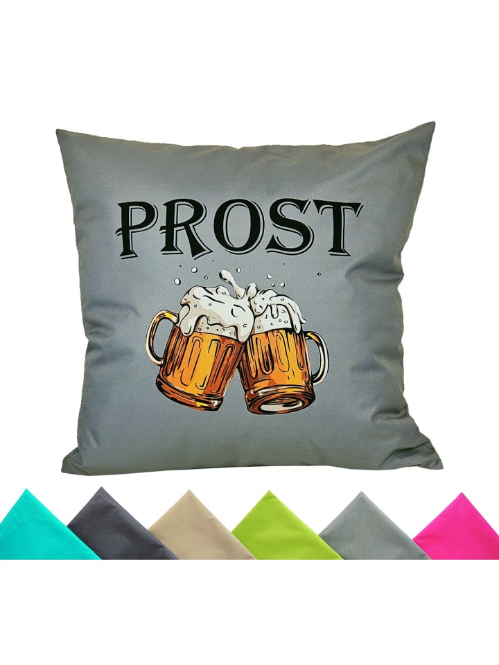 1x Outdoor Kissenhülle Motiv 50x50cm Prost in Grau