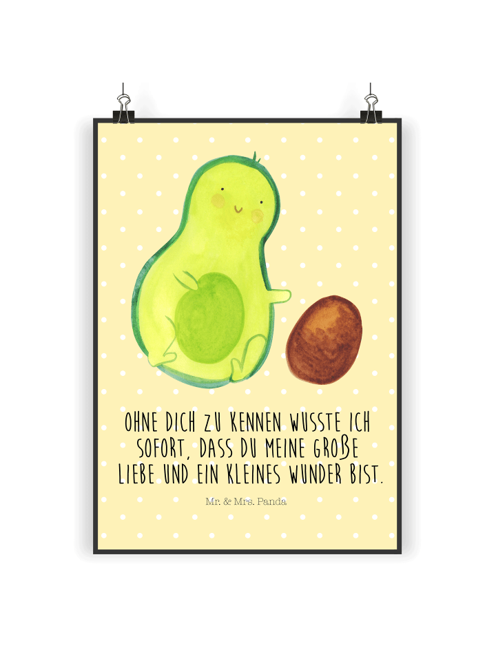 Poster Avocado Kern rollt mit Spruch in Gelb Pastell