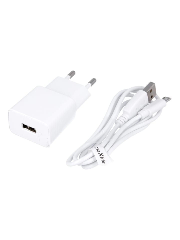 Maxlife MXTC-01 Ladegerät 1x USB 1A weiß + microUSB-Kabel