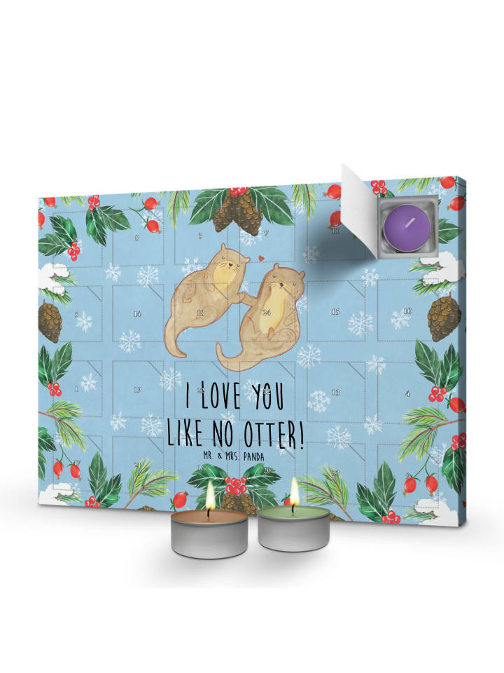 Adventskalender Otter Hände halten mit Spruch in Eisblau