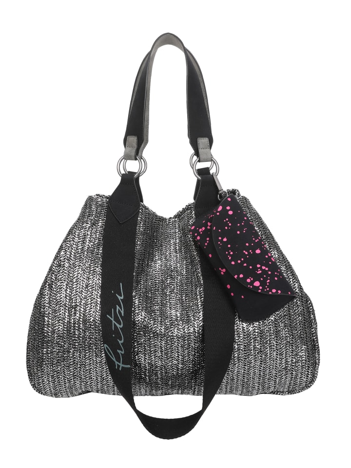 Shopper Izzy Medium Limited Painted Straw in Silver Black
