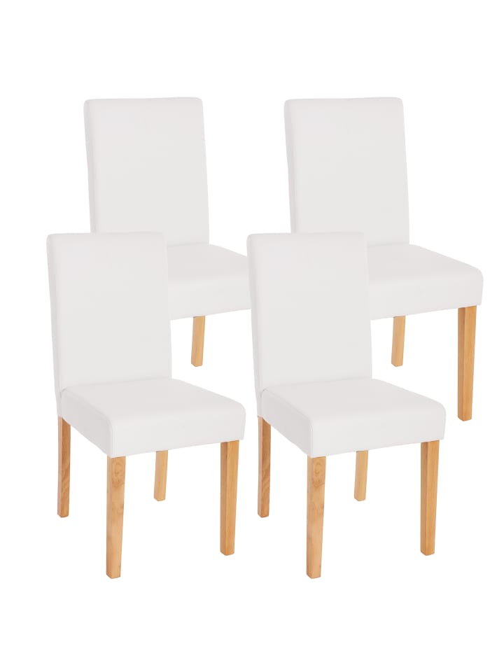 4er-Set Esszimmerstuhl Littau, Kunstleder, weiß matt, helle Beine