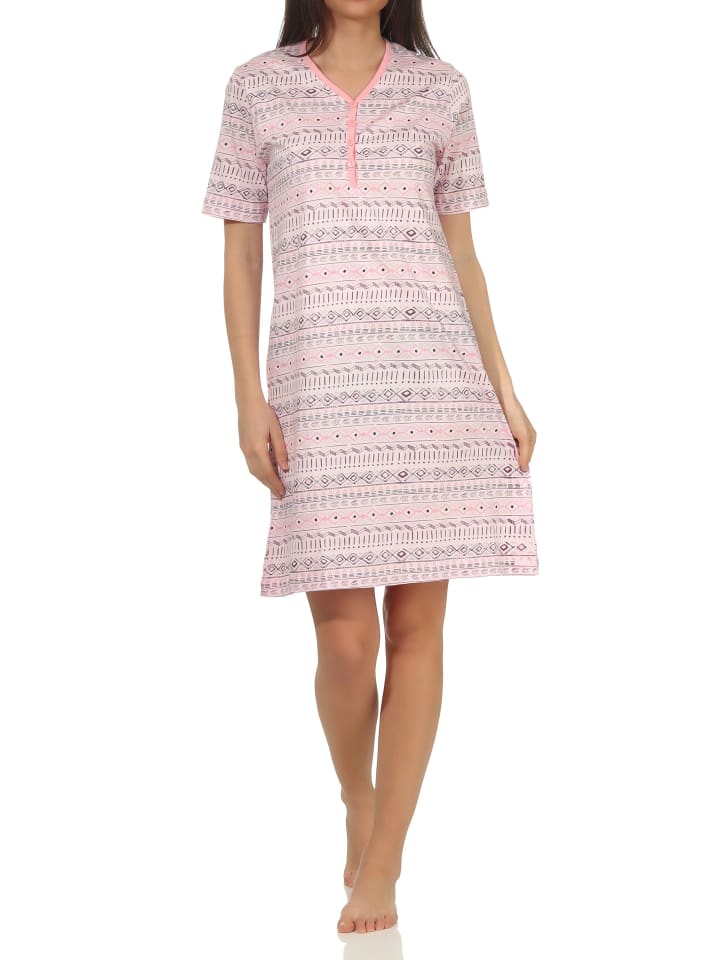 kurzarm Nachthemd Ethnolook in rosa