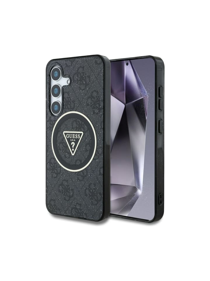 Guess 4G Glitter Triangle Buttons mit Magnetfunktion Hülle Samsung in Schwarz
