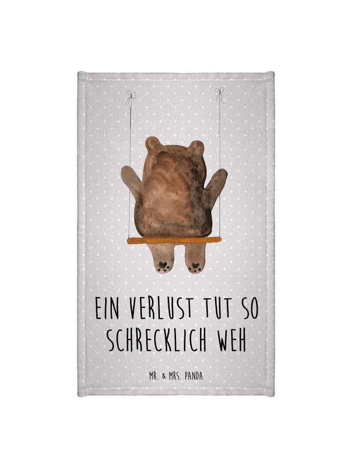 Handtuch Bär Schaukel mit Spruch in Grau Pastell