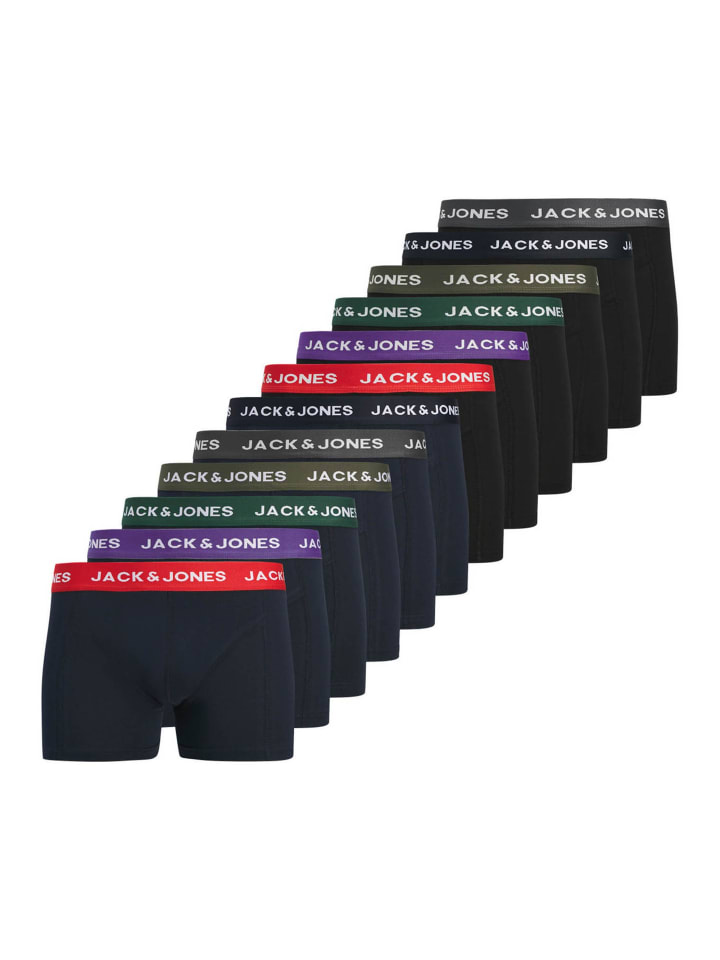 Boxershort 12er Pack in Schwarz/Rot/Lila/Grün