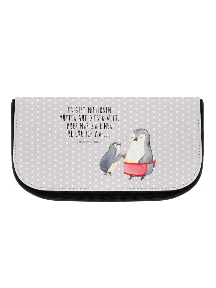 Beautycase Pinguin mit Kind mit Spruch in Grau Pastell