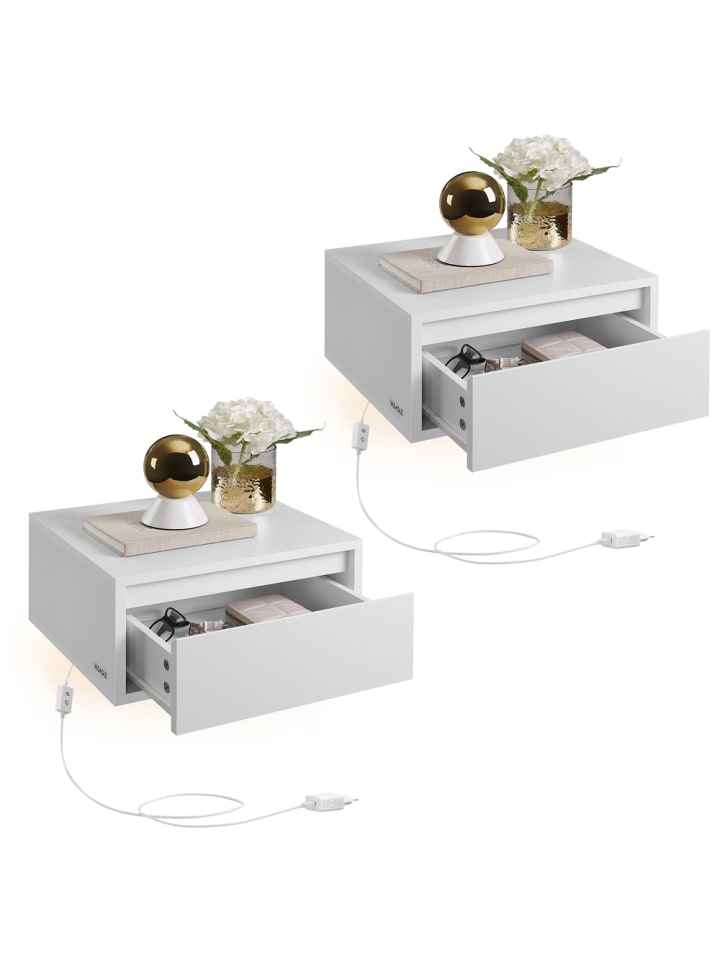 2er-Set: Nachttisch Kailyn in Weiß - (B)40.1 x (H)18.1 x (T)35.1 cm