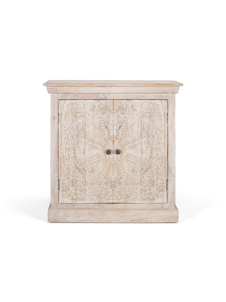 Sideboard mit zwei Türen handgefertigt aus Mangoholz in Beige