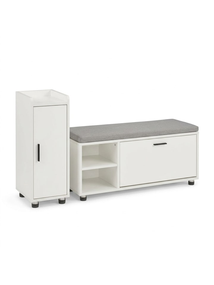 2-tlg. Schuhbank mit Schrank Set in Weiß/ Grau