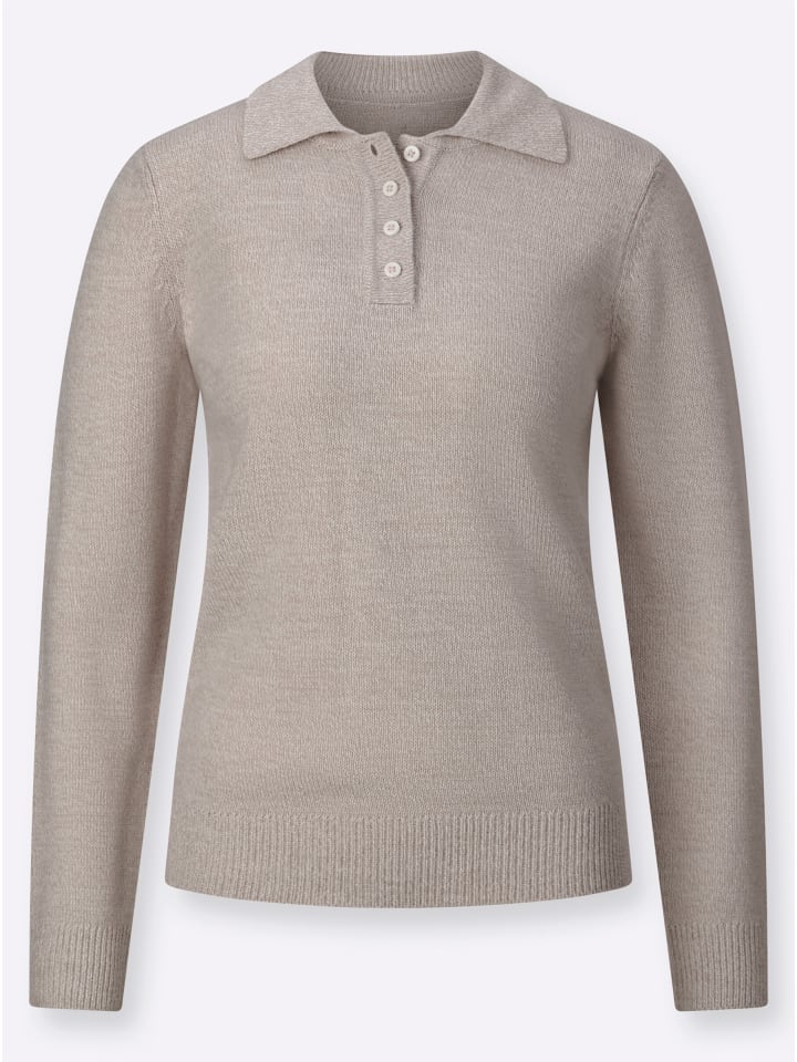 Polopullover in taupe-ecru-meliert