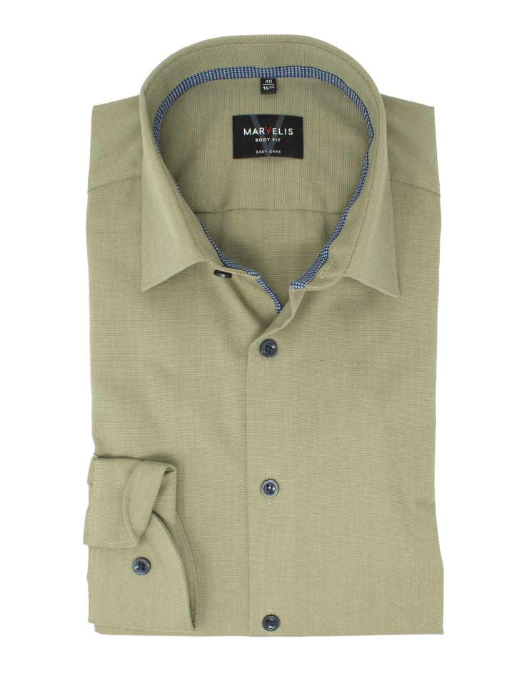 Body Fit Businesshemd in Olive
