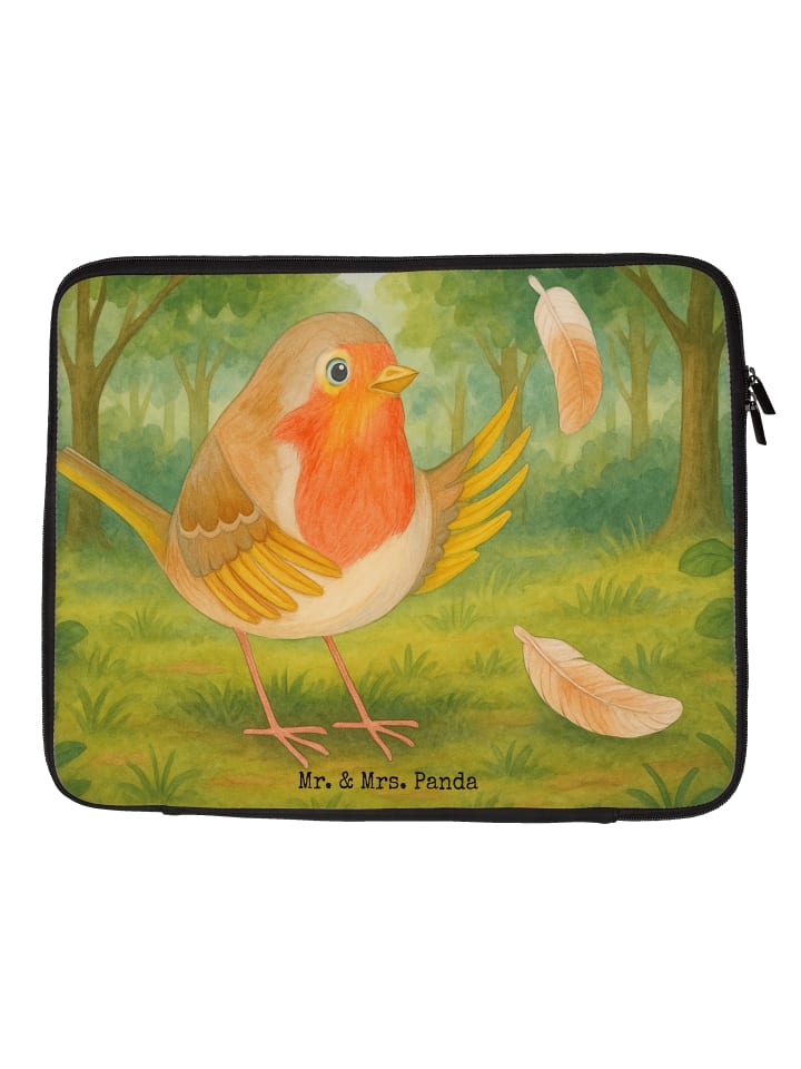 Laptoptasche Rotkehlchen Federn Design ohne Spruch in Weiß