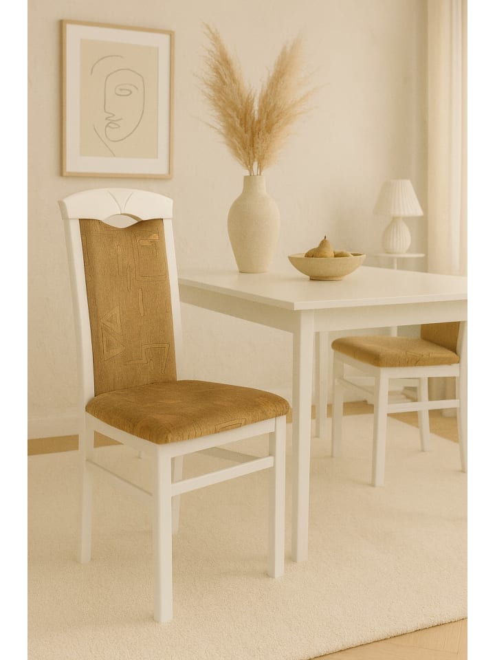 Esszimmerstuhl (2 Stück) Massivholzstuhl in weiß/beige