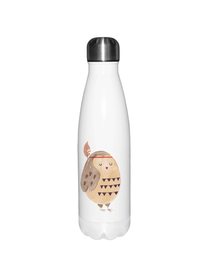 Wasserflasche Eule Federschmuck ohne Spruch in Weiß