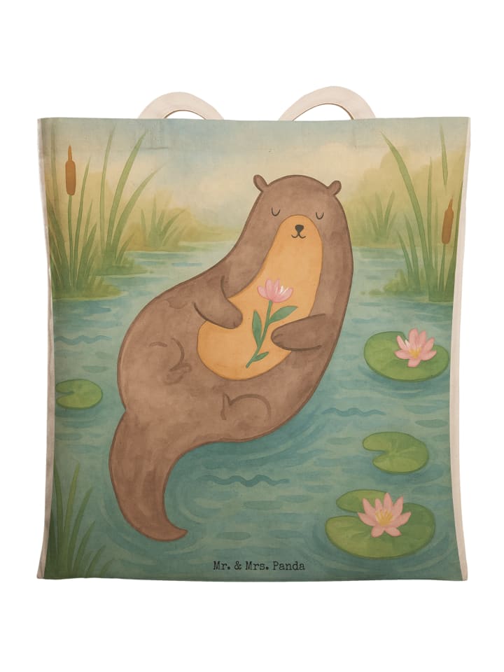 Tote Bag Otter Seerose Design ohne Spruch in Weiß