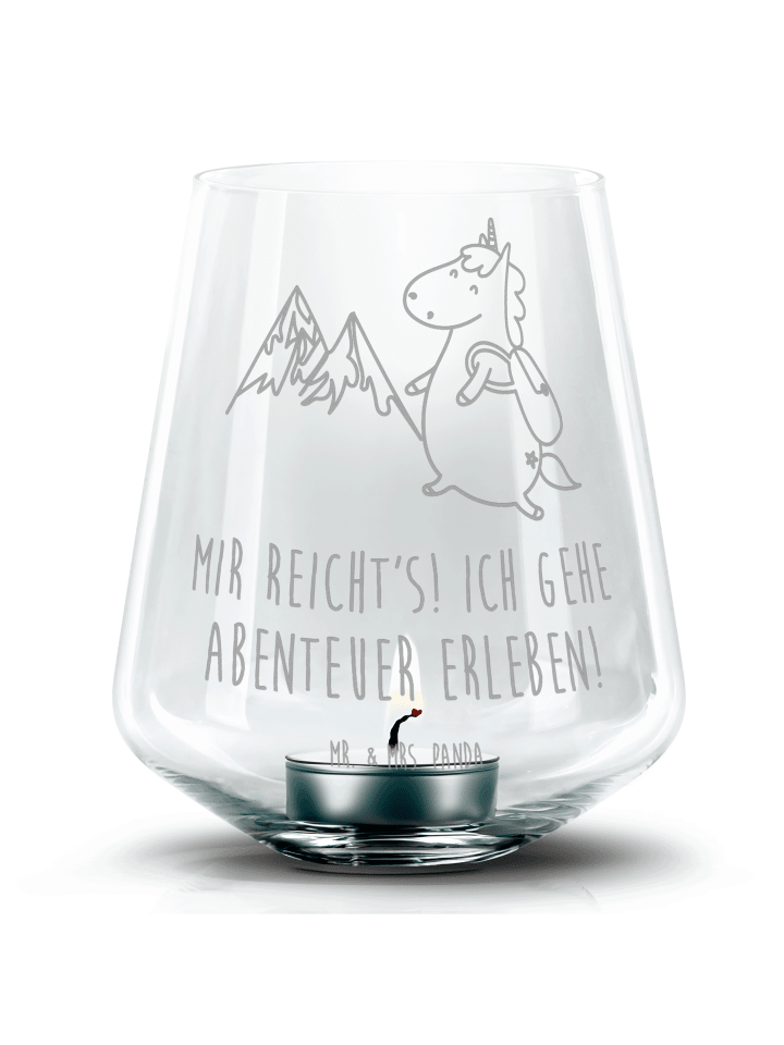 Kerzenständer Einhorn Bergsteiger mit Spruch in Transparent