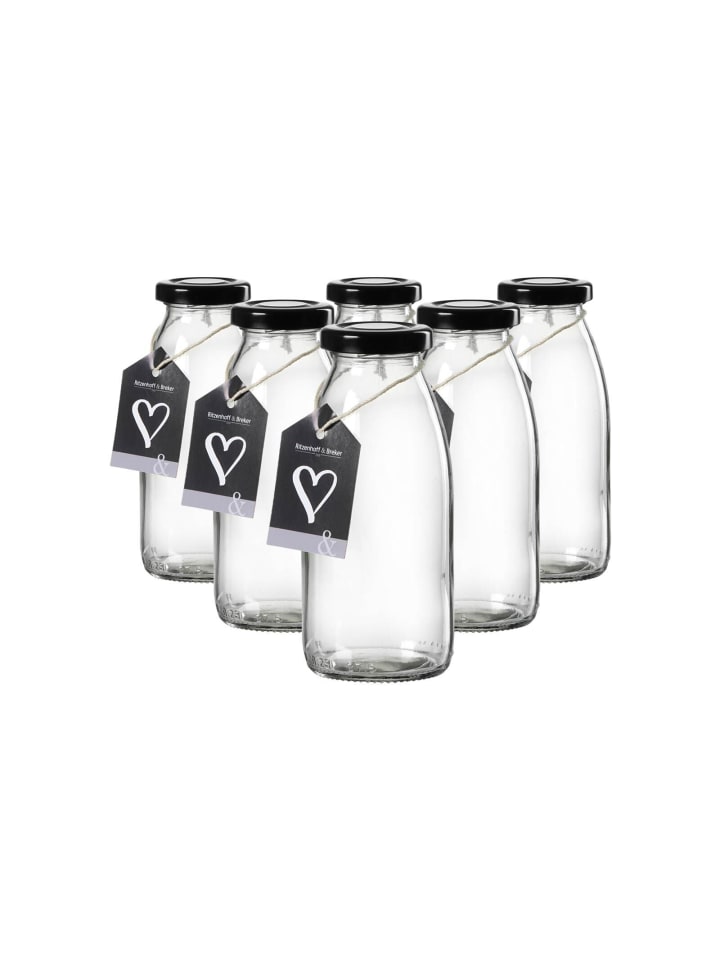 6er Set Milchflaschen Mara in Transparent 250 ml