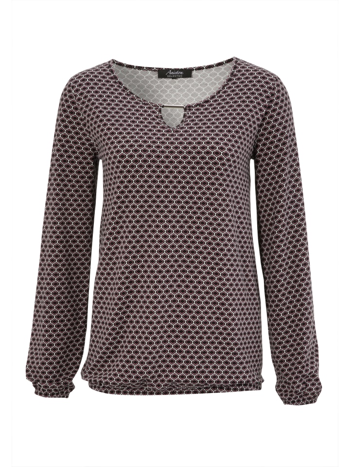 Langarmshirt in schwarz-offwhite-mauve