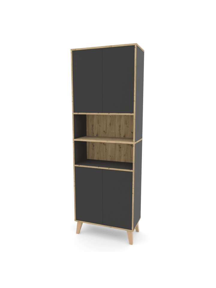 Badschrank MORENA mit 4 Türen und 2 offenen Fächern, Grau/Eiche