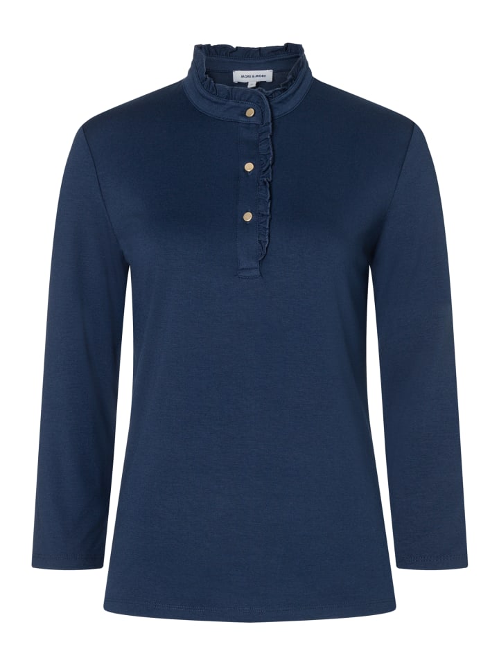 feminines 3/4 Arm Shirt, Rüschenkragen in classic blue