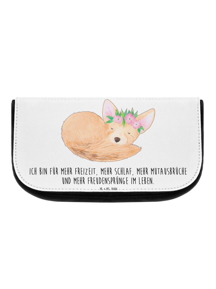 Kosmetiktasche Wüstenfuchs Blumen mit Spruch in Weiß