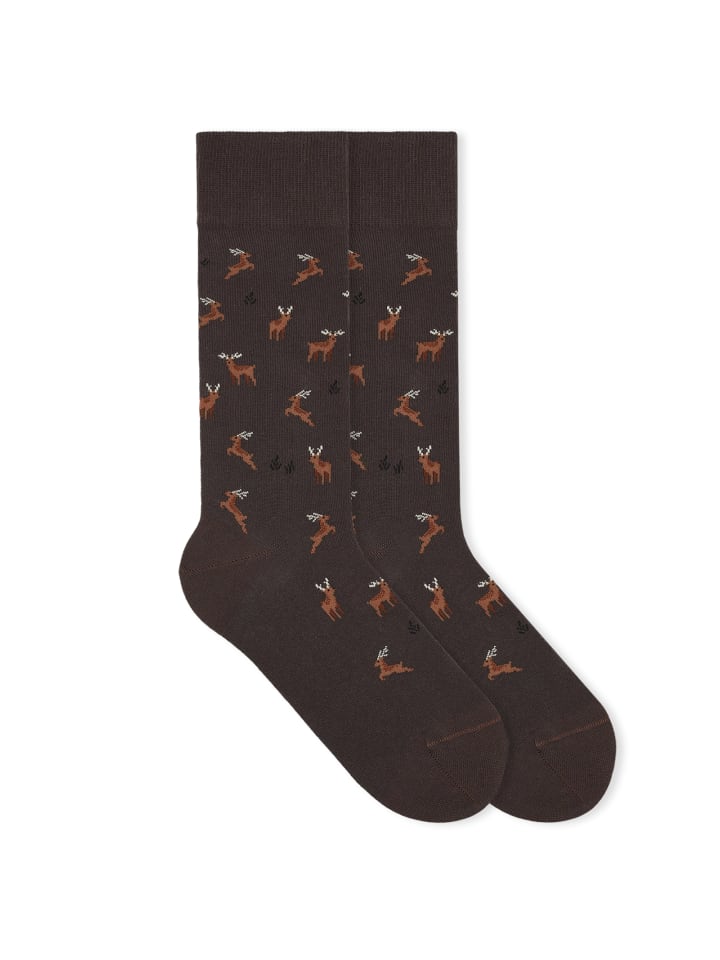 Gemusterte Motivsocken FESTIVE ICONS in Reindeer Chestnut Brown