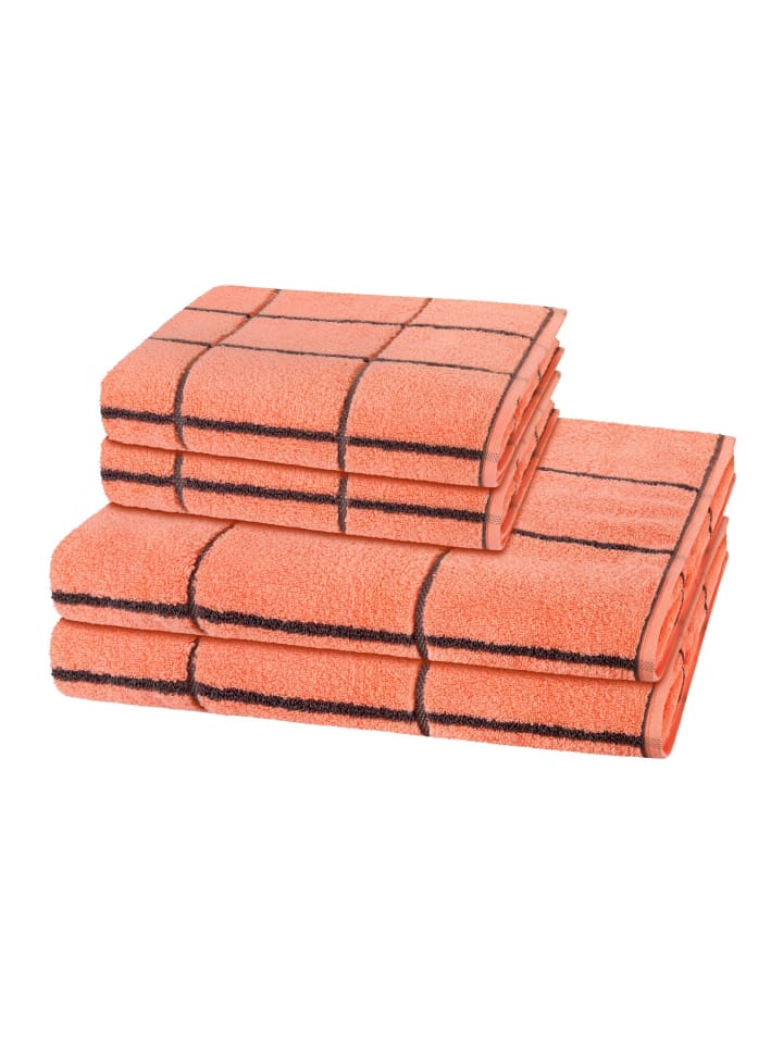 2 X Handtuch 2 X Duschtuch im Set Sensual Skin Karo in Peach Pink