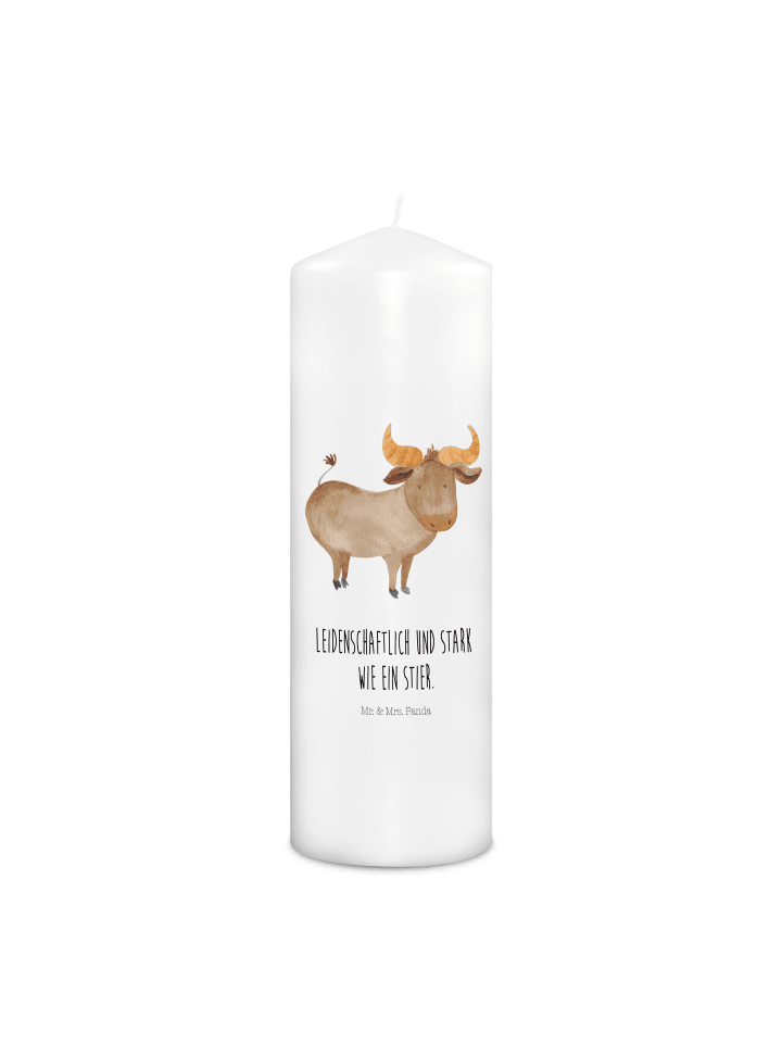 Kerze Sternzeichen Stier mit Spruch in Weiß