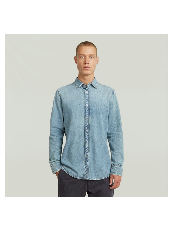 Langarmhemd in sun faded pacific blue