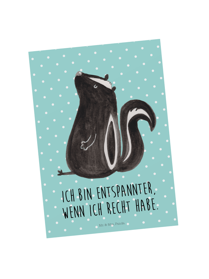 Ansichtskarte Stinktier Sitzen mit Spruch in Türkis Pastell