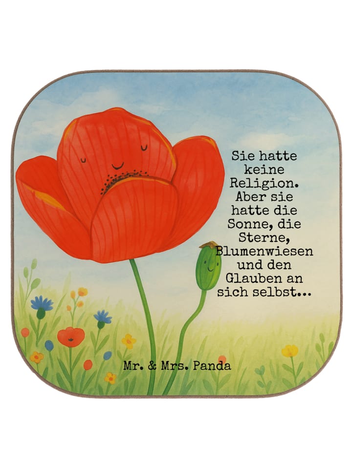 Glasuntersetzer Blume Mohnblume Design mit Spruch in Weiß