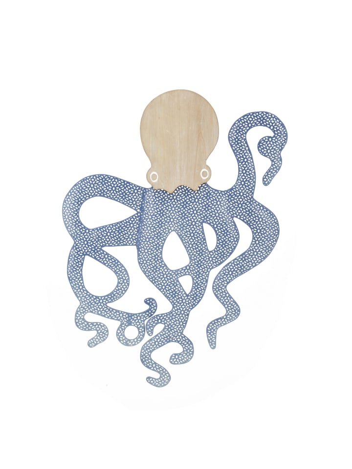 3D-Dekorplatte aus blauem Metall, Oktopus, 41 x 1,5 x 57 cm