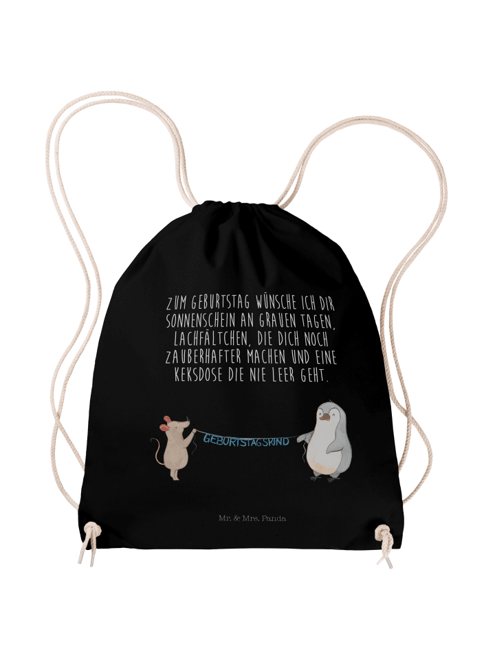 Turnbeutel Maus Pinguin Geburtstag mit Spruch in Schwarz