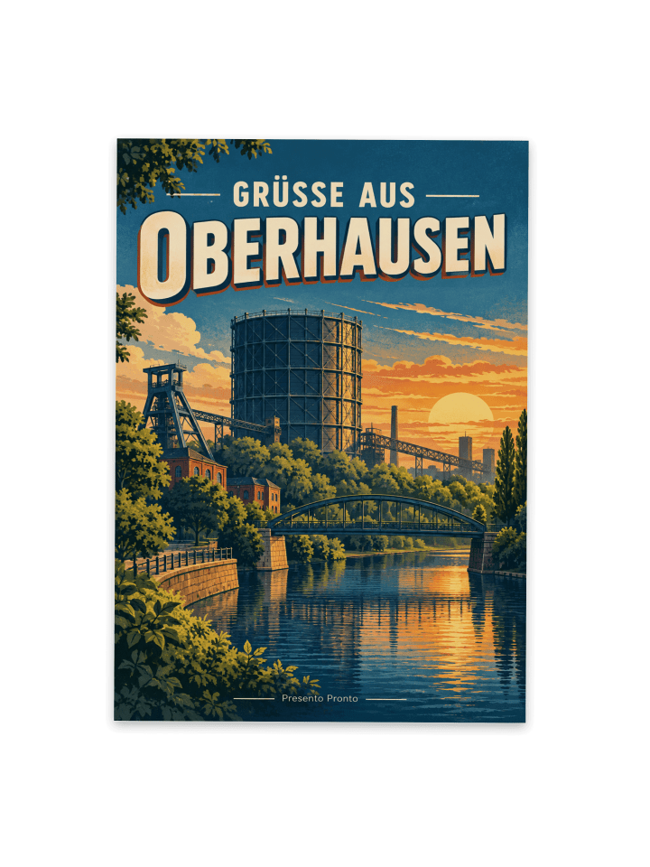 Postkarte Gasometer nostalgisch Design mit Spruch in Weiß