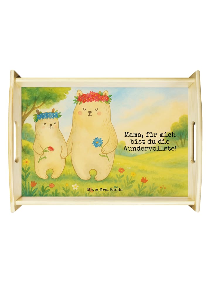 Tablett Bären mit Blumenkranz Design mit Spruch in Weiß