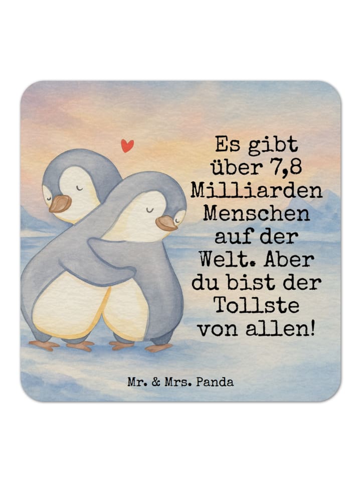 Bierdeckel Pinguine Kuscheln Design mit Spruch in Weiß