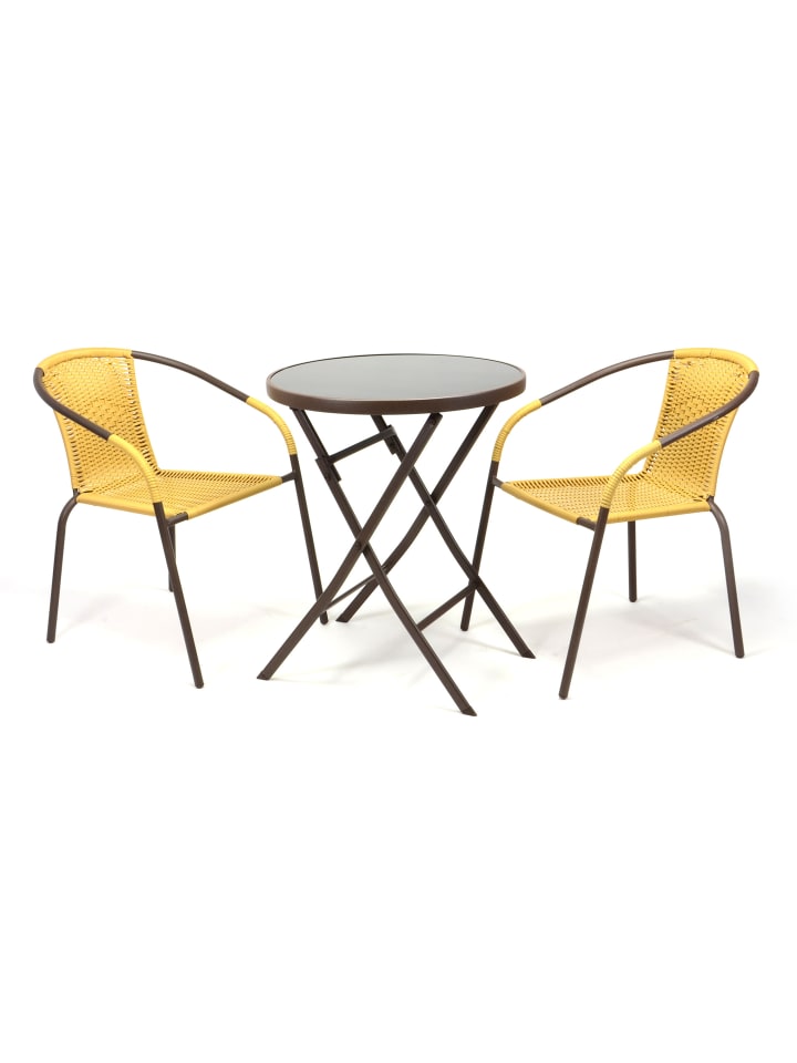 3-tlg. Bistroset Balkon Stuhl Tisch Set Beige in Gelb