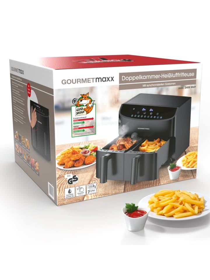 Gourmetmaxx GOURMETmaxx Heißluft-Fritteuse Doppelkorb - 2x 3,5 l - schwarz  günstig kaufen | limango