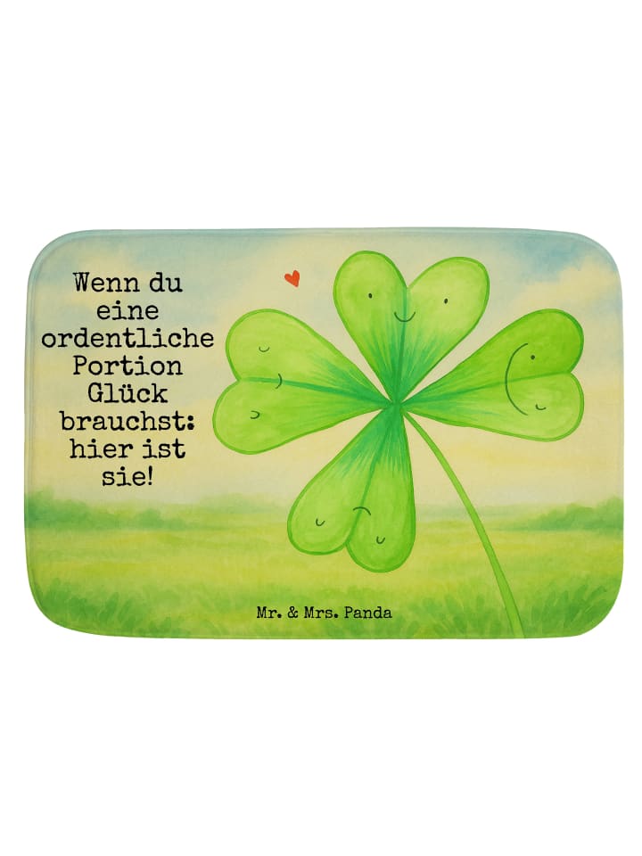 Duschvorleger Blume Kleeblatt Design mit Spruch in Weiß