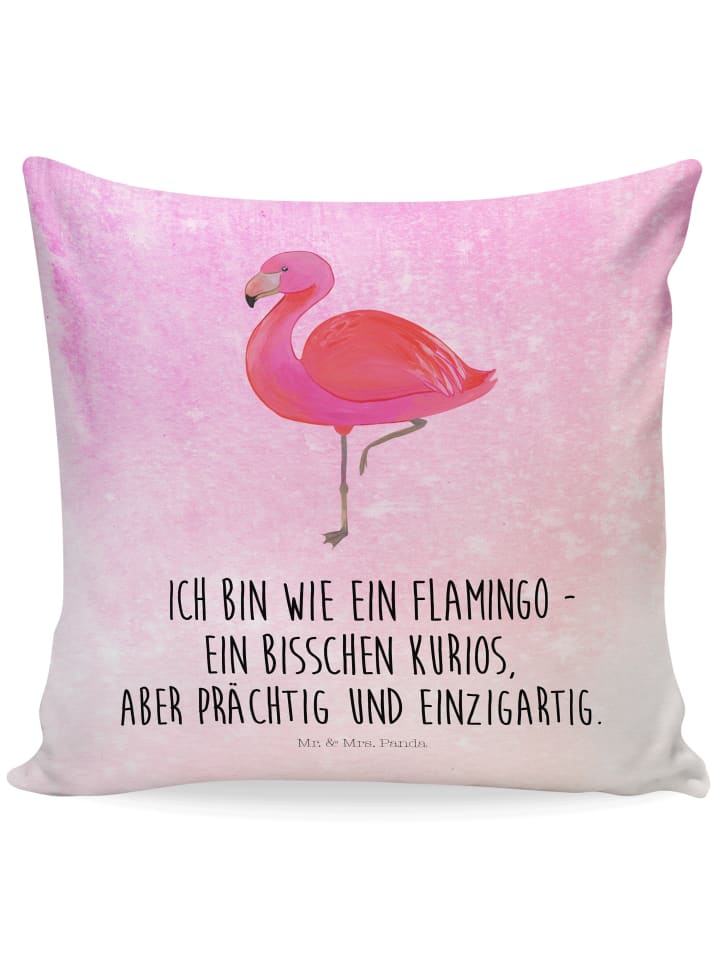 Kuschelkissen 40x40 Flamingo Classic mit Spruch in Aquarell Pink