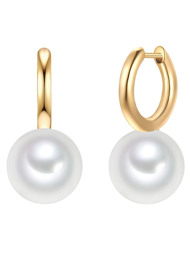 Creolen aus Messing mit synthetischer Perle in gelbgold