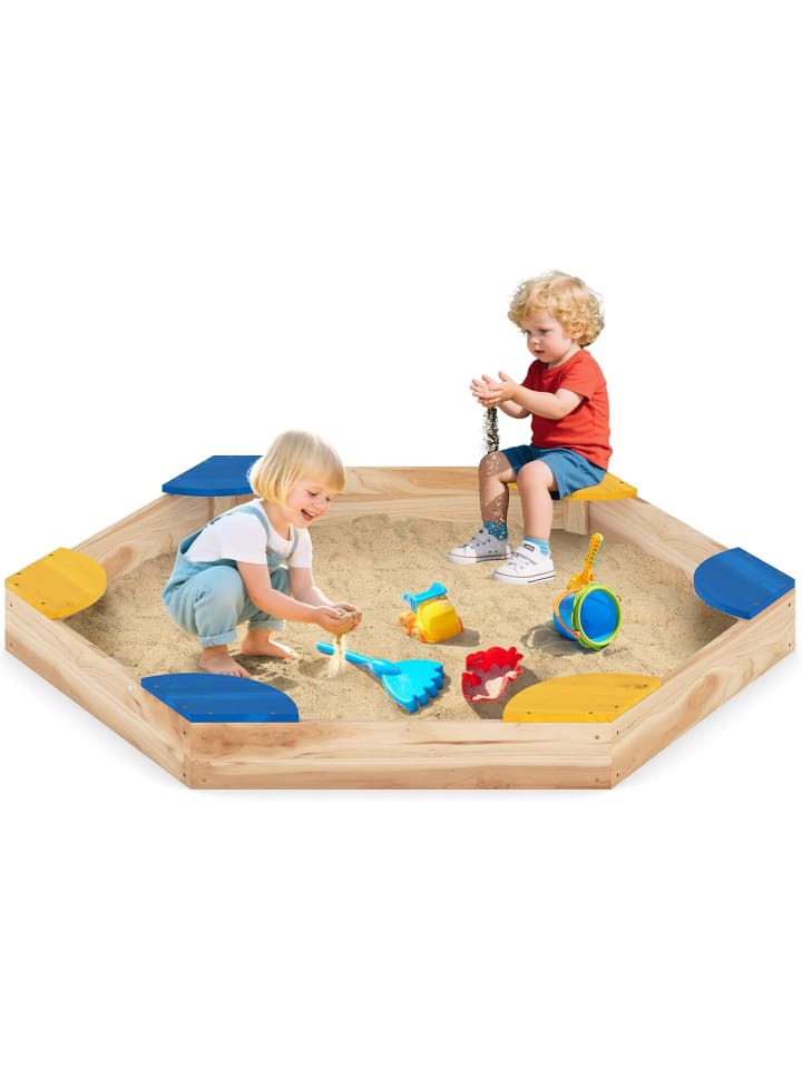 Sandkasten mit 6 Sitzplätzen 140 x 122 x 14 cm in Hellbraun